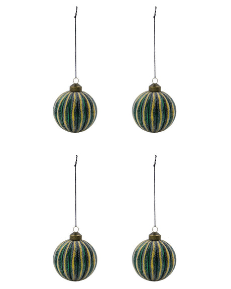 Dark green Christmas baubles with frosted stripes, 4-pack, 8 cm diameter, from house Doctor