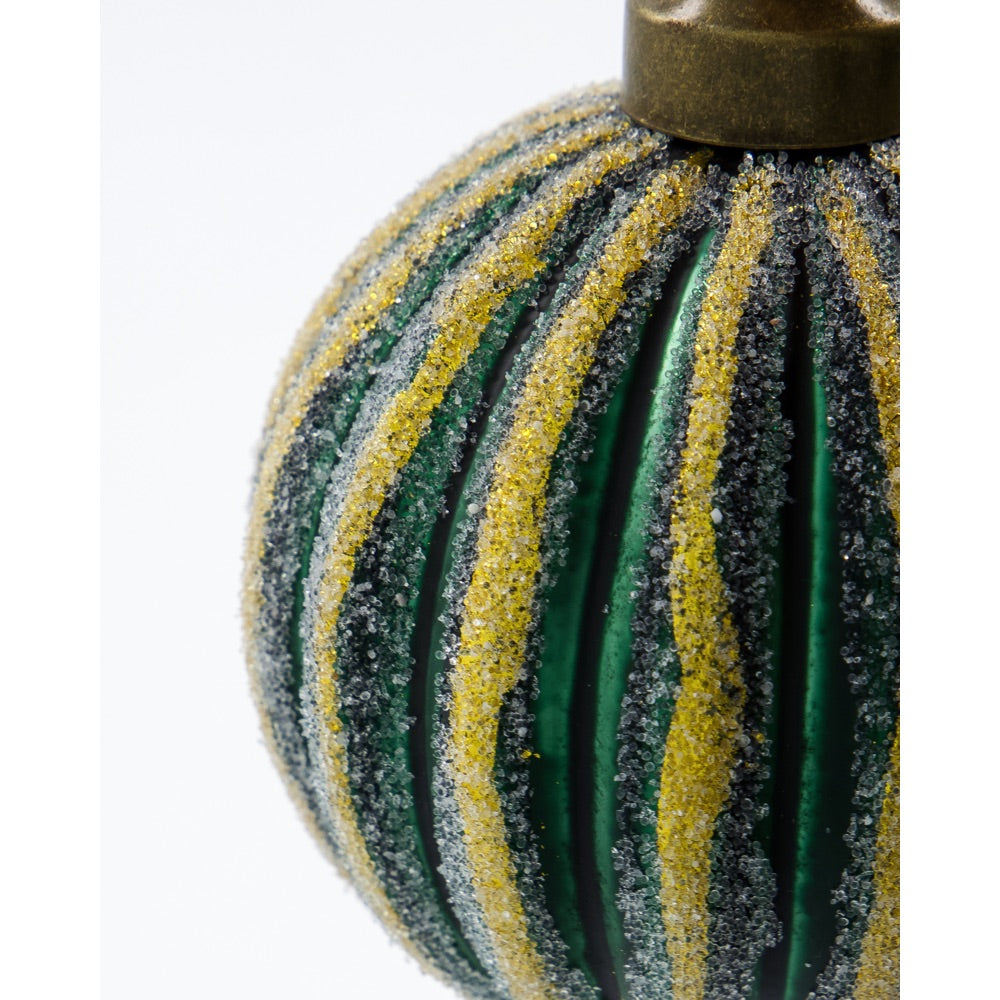 Close-up of the stripes on glass Christmas baubles from House Doctor