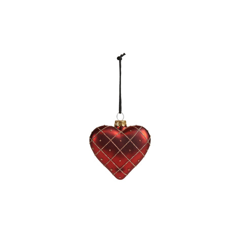 Matte red heart-shaped Christmas bauble with glass harlequin from Speedtsberg