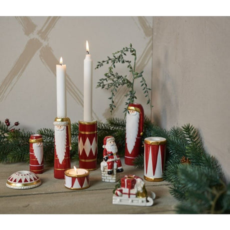 Lysestage med harlekin rød hvid guld