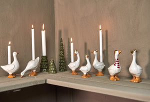 Ceramic candle holders shaped like geese for candles from Speedtsberg