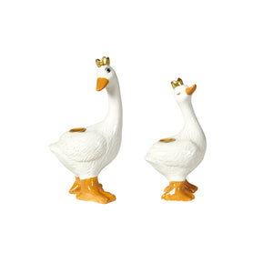 Ceramic candle holder for small candles featuring geese with crowns, from Speedtsberg