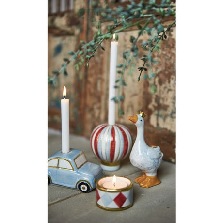 Lysestage til kertelys luftballon rød hvid lyseblå