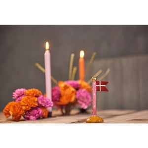 Flagstang med spidsflag 14 cm højt blå gul lyserød