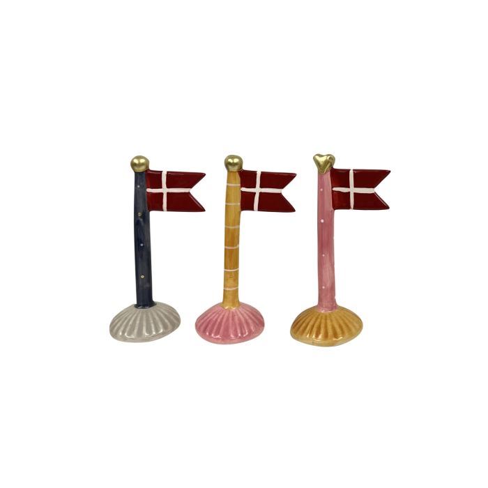 Flagstang med spidsflag 14 cm højt blå gul lyserød