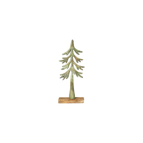 Antique green metal fir tree with wooden base, 30 cm high, from Speedtsberg