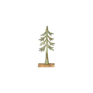 Antique green metal fir tree with wooden base, 30 cm high, from Speedtsberg