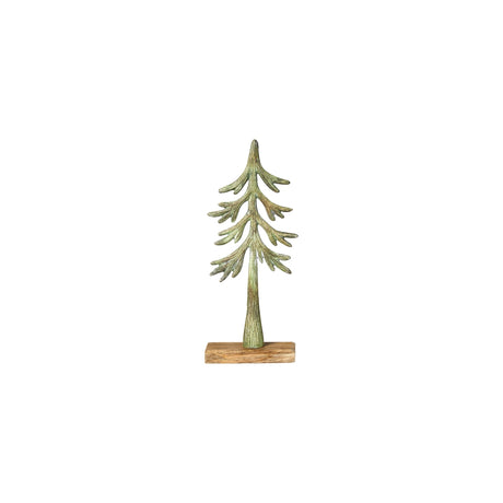 Antique green metal fir tree with wooden base, 30 cm high, from Speedtsberg