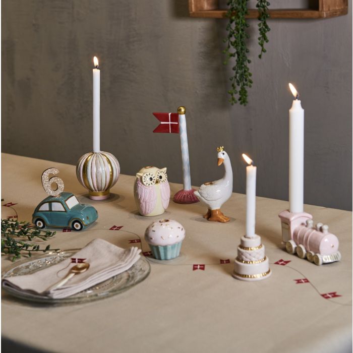 Lysestage til kertelys lokomotiv lyserødt