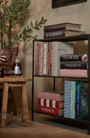 Paris storage boxes from Speedtsberg displayed as decorative books on a bookcase alongside other books and home decor