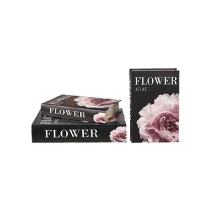 Speedstberg opbevaringsæske udformet som bog med lyserød blomst og teksten "Flower atlas"