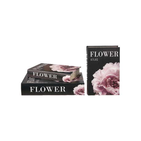 Speedstberg opbevaringsæske udformet som bog med lyserød blomst og teksten "Flower atlas"