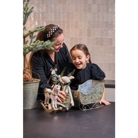 Gyngehest i træ 11 cm høj offwhite /grøn