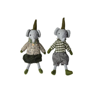 Elefant med grågrønne klæder 22 cm høj