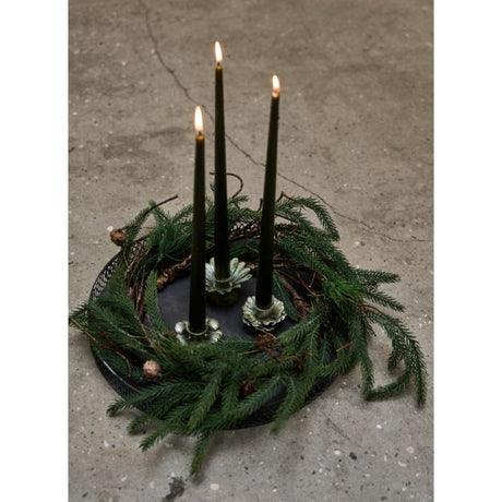 Lille lysestage med blade 5 cm høj antikgrøn