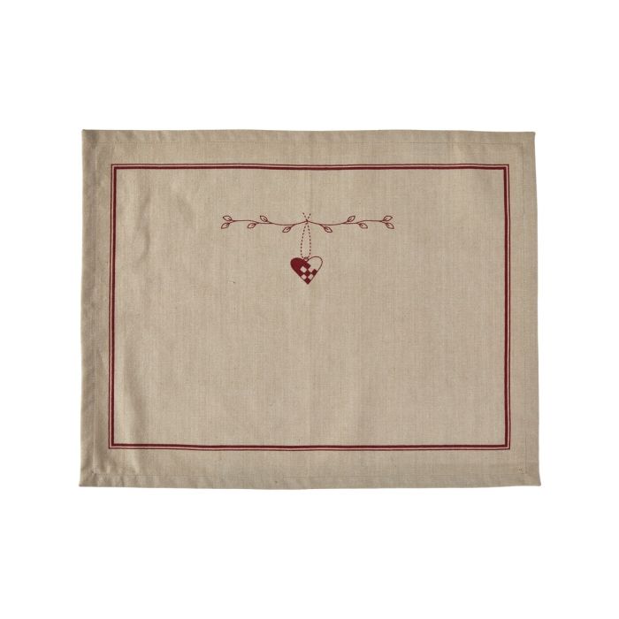 Dækkeserviet i stof natur/rød
