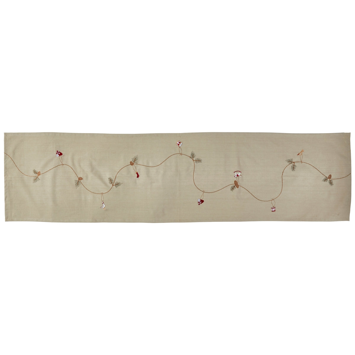 Table runner with embroidered garland of Christmas decorations from Speedtsberg