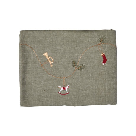 Embroidered Christmas tablecloth, 140 x 360 cm, gray-green cotton from Speedtsberg