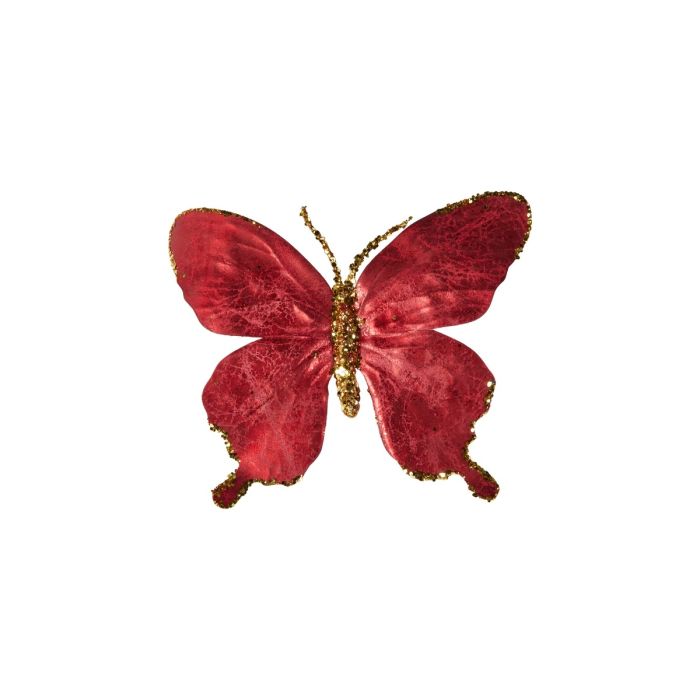 Sommerfugl i rød og guldglimmer med klips fra Speedtsberg,