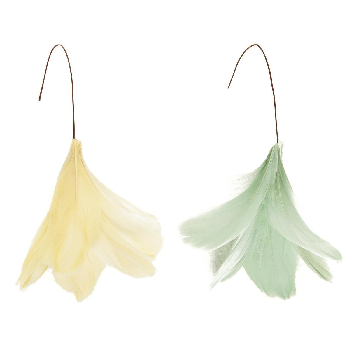 Pyntefjer med bøjet wire i gul og støvgrøn