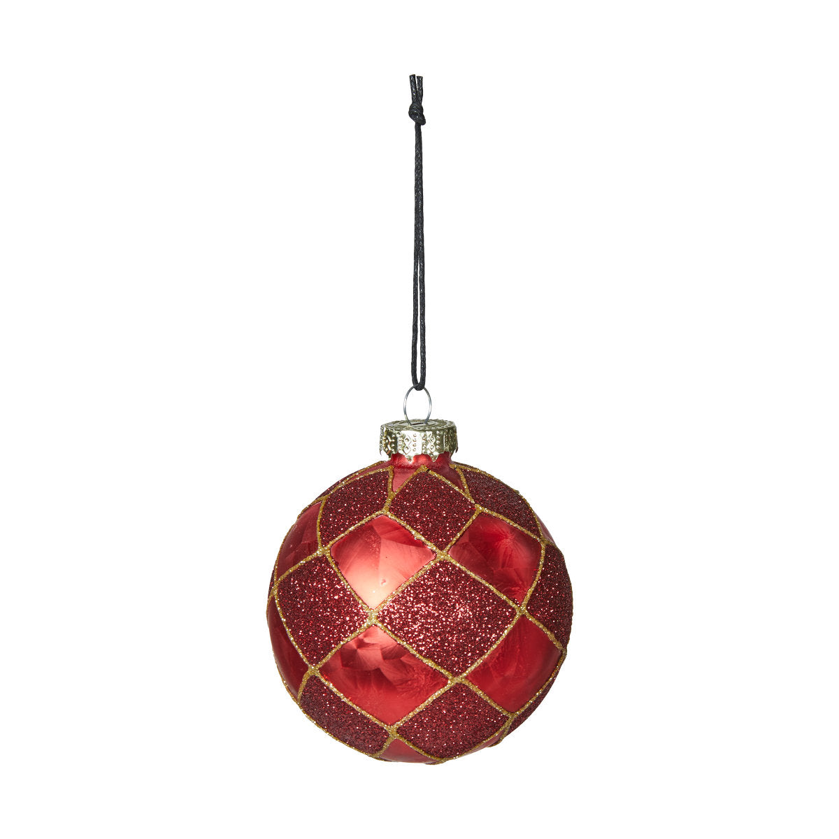 Glass Christmas bauble with a matte and glitter checked pattern, Speedtsberg, 8 cm diameter