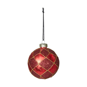 Glass Christmas bauble with a matte and glitter checked pattern, Speedtsberg, 8 cm diameter