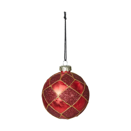Glass Christmas bauble with a matte and glitter checked pattern, Speedtsberg, 8 cm diameter