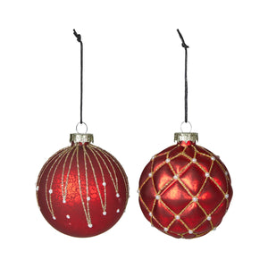 Matte red Christmas bauble with champagne-colored pattern, 8 cm diameter, from Speedtsberg