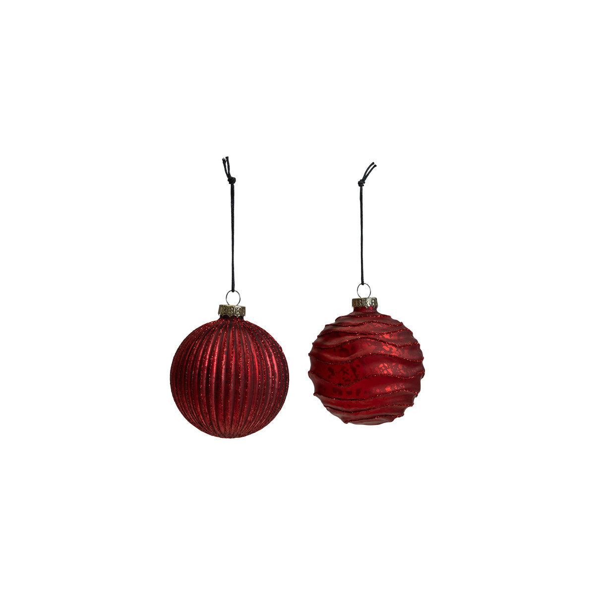 Matte red grooved glass Christmas baubles from Speedtsberg, 8 cm diameter