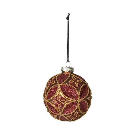 Glass Christmas bauble with red and gold glitter from Speedtsberg, 8 cm diameter