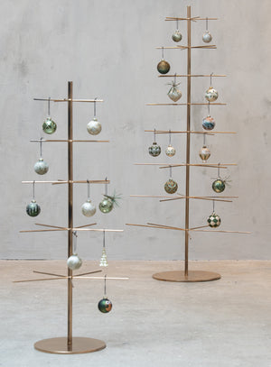 Two metal Christmas trees decorated with glass baubles from Speedtsberg