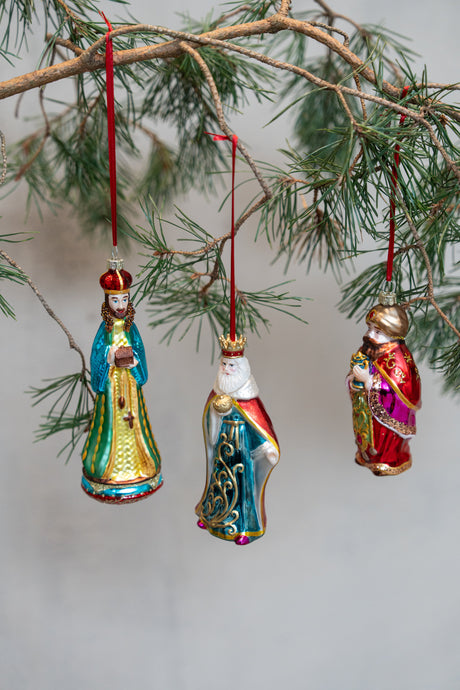 Glass Christmas figurine baubles from Speedtsberg featuring the Three Wise Men
