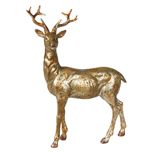 Antique gold-colored roe deer with antlers, 22 cm high, from Speedtsberg, made of polyresin