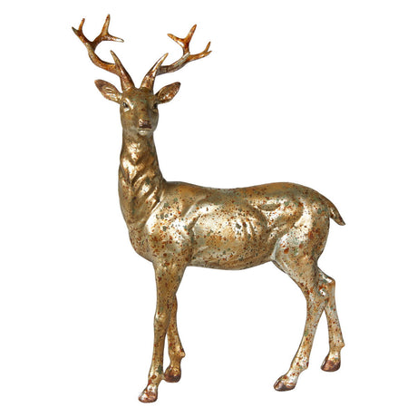 Antique gold-colored roe deer with antlers, 22 cm high, from Speedtsberg, made of polyresin
