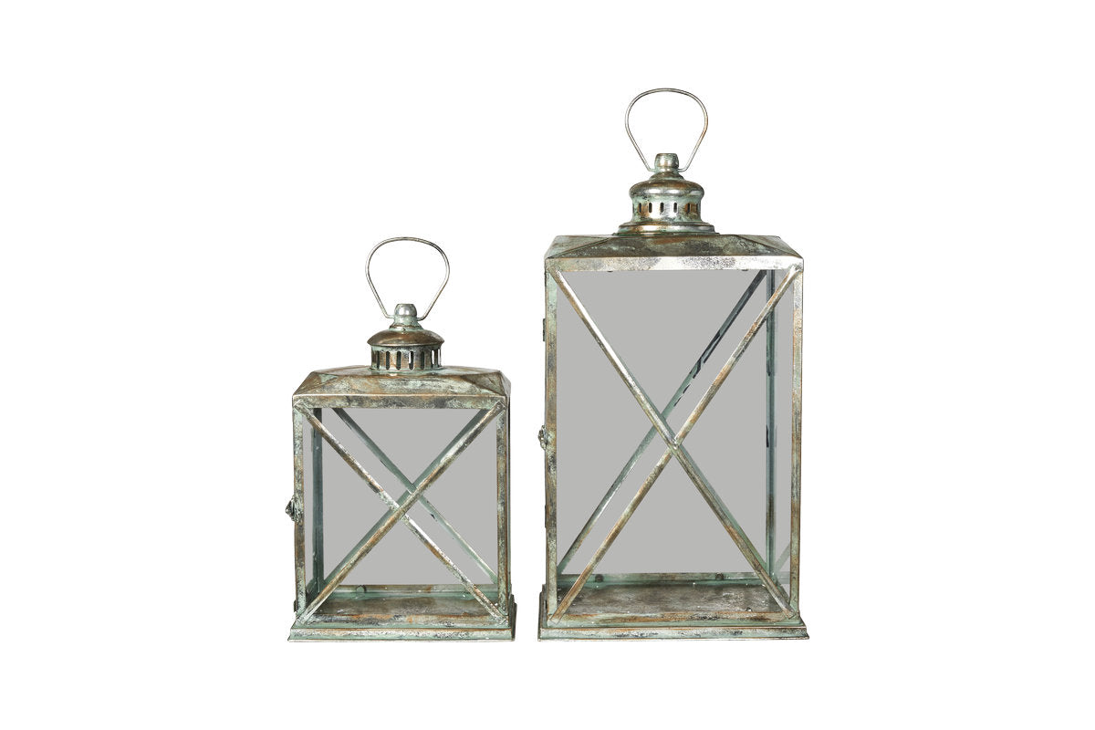 Lantern set with large and small lanterns in antique champagne-green metal from Speedtsberg
