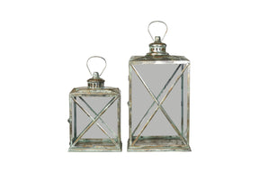 Lantern set with large and small lanterns in antique champagne-green metal from Speedtsberg