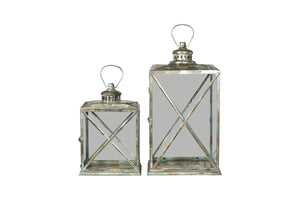 Lantern set with large and small lanterns in antique champagne-green metal from Speedtsberg