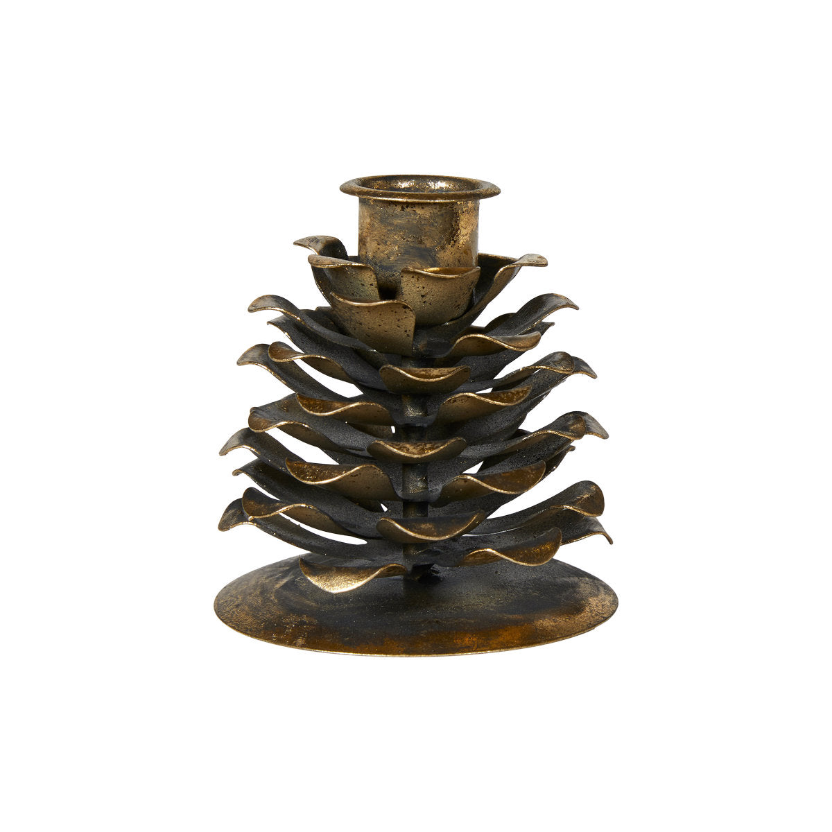Pinecone candle holder, 10 cm high, antique gold-colored, from Speedtsberg