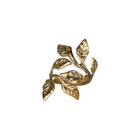 Napkin ring from Speedtsberg in antique gold-colored aluminum with detailed leaves on a small branch, 7 cm high