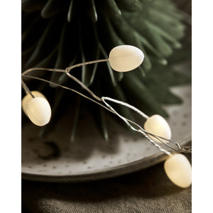 Close-up of small white berries on string lights
