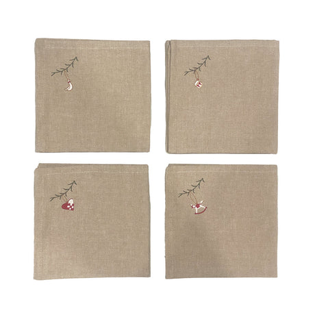 Set of 4 cloth napkins with Christmas embroidery from Speedtsberg