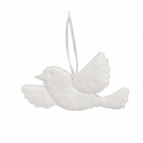 Bird with embroidery anglaise white for hanging