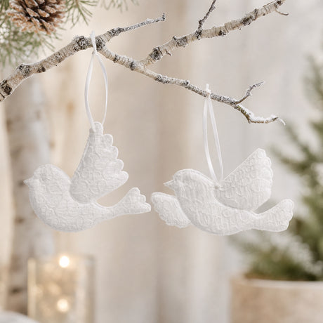 Bird with embroidery anglaise white for hanging