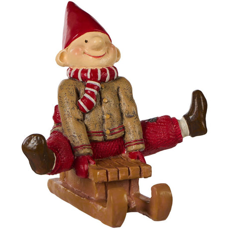 Hans the ribbed Christmas gnome with sled in polyresin from Ib Laursen
