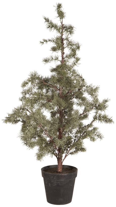Artificial cedar tree from Ib Laursen Stillenat in a black pot, 120 cm tall, with airy green branches