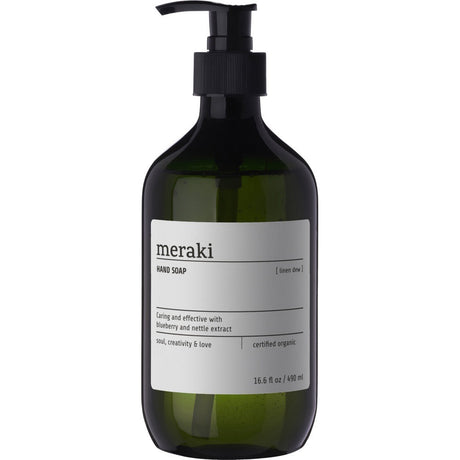 Meraki Linen Dew hand soap in green bottle