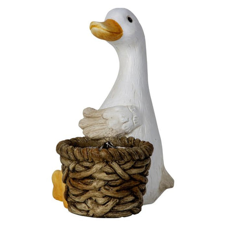 Gås med urtepotteskjuler set fra siden af