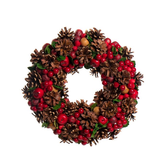 Krans med æbler, kogler og bær 30 cm i dia