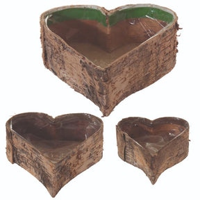 Sæt med tre hjerteforme birkebark