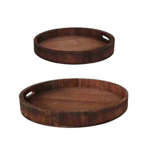 Sæt med 2 runde bakker i mørkt træ